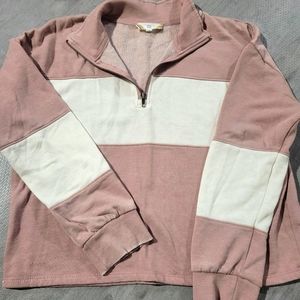 Quarter Zip Shirt Pink with White stripe Pink Rose Brand Size Medium